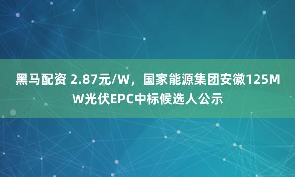 黑马配资 2.87元/W，国家能源集团安徽125MW光伏EPC中标候选人公示